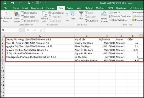 Cách tách 1 ô thành nhiều ô trong Excel phổ biến bước 6