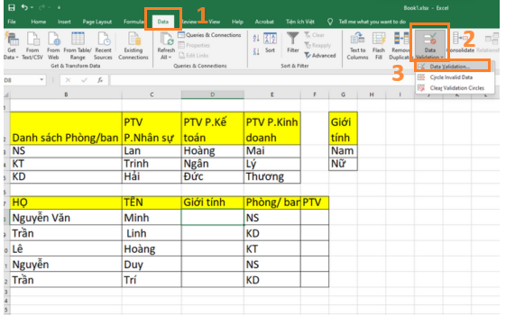 Cách tạo Drop list trong Excel bằng nhập thủ công B1