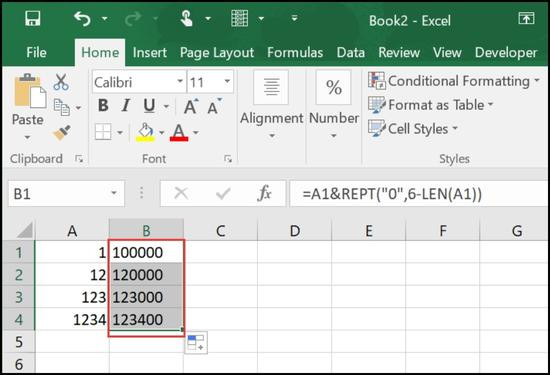 Cách thêm số 0 vào cuối dãy số trong Excel bước 3