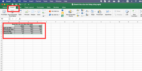 Cách vẽ biểu đồ hình cột trong Excel B1