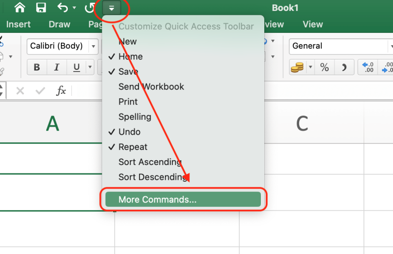 Cách viết số mũ trong Excel bằng Quick Access Toolbar bước 1
