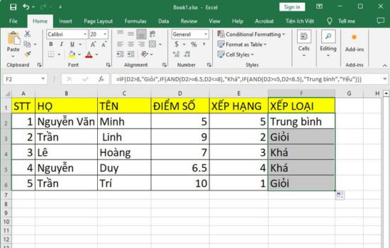 Cách xếp hạng trong Excel bằng hàm IF bước 2