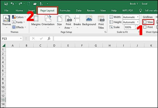 Cách xóa đường kẻ bảng trong Excel với thẻ Page Layout