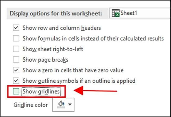 Cách xóa đường kẻ trong Excel với Excel Options bước 3