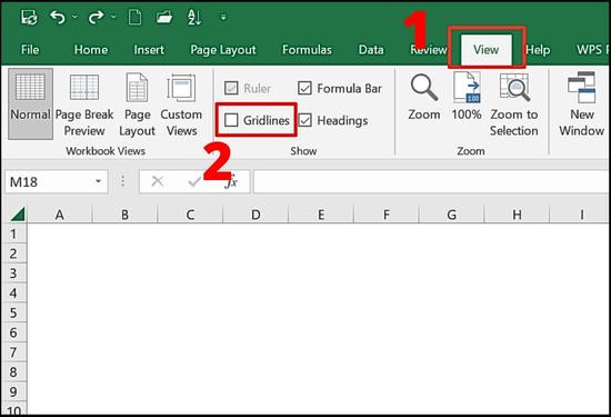 Cách xóa đường kẻ trong Excel với thẻ View