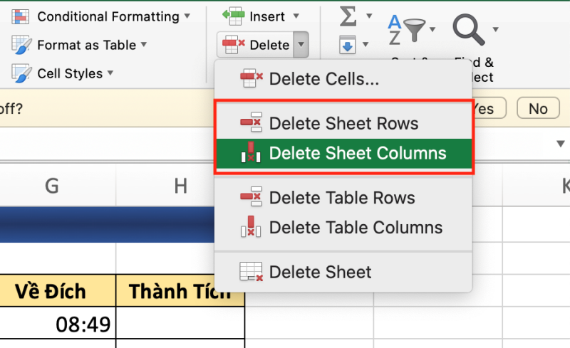  Cách xóa nhiều dòng hoặc cột trong Excel bước 2-2