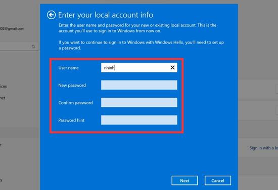 cách chuyển đổi tài khoản Microsoft sang tài khoản cục bộ bước 4 cách chuyển đổi tài khoản Microsoft sang tài khoản cục bộ bước 4