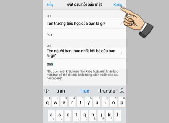 Đặt các câu hỏi bảo mật
