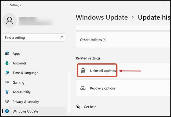 Gỡ cài đặt bản cập nhật Windows được cài đặt gần đây bước 4