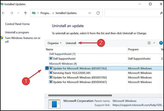 Gỡ cài đặt bản cập nhật Windows được cài đặt gần đây bước 5 Gỡ cài đặt bản cập nhật Windows được cài đặt gần đây bước 5