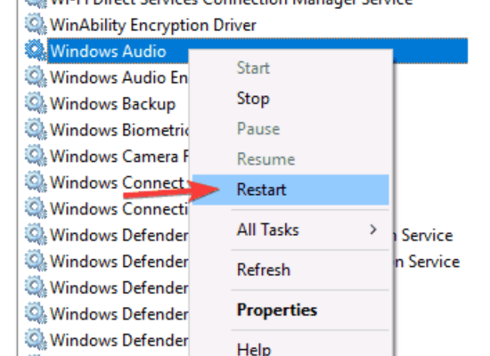 Khởi động lại dịch vụ Windows Audio bước 2
