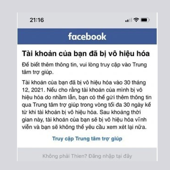 Nguyên nhân dẫn đến tài khoản Facebook bị vô hiệu hóa 30 ngày Nguyên nhân dẫn đến tài khoản Facebook bị vô hiệu hóa 30 ngày