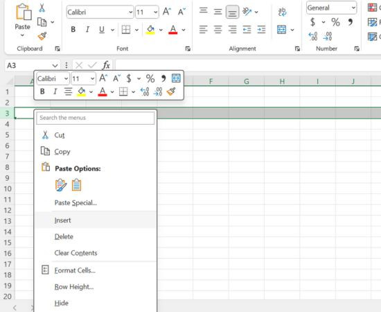Sử dụng chuột phải trong Excel 