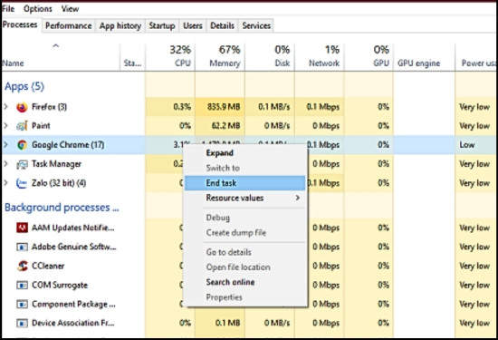 Sử dụng phím Task Manager bước 2 Sử dụng phím Task Manager bước 2