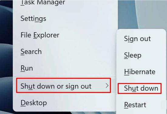 Sử dụng tổ hợp phím Windows + X / u / u để tắt máy tính bước 2