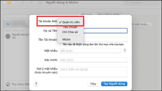 Tạo một tài khoản quản trị viên mới trên macOS bước 6