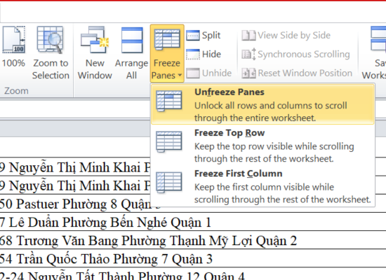 Tắt chức năng Freeze Plane