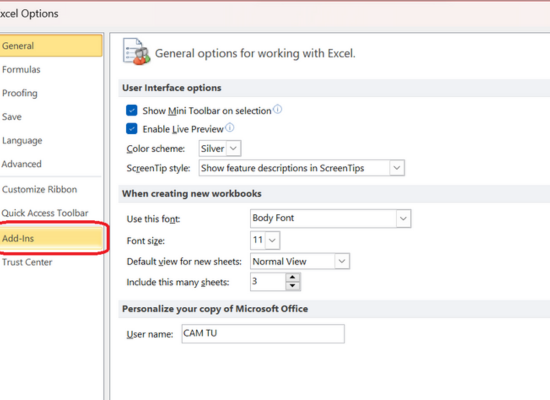 Tắt tính năng Add-in B1