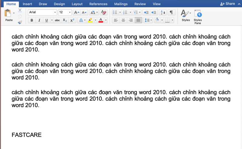 thành quả cách điều chỉnh khoảng cách giữa các đoạn trong Word 2010