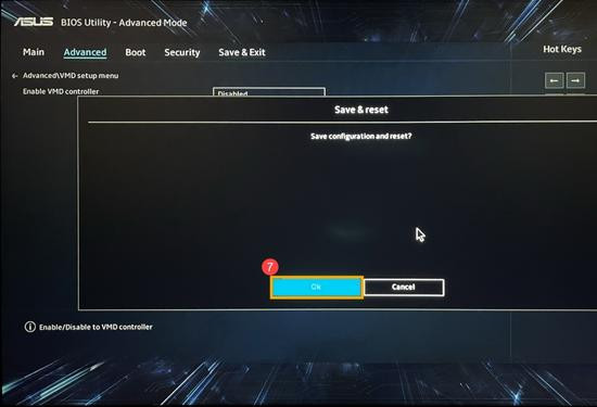 Thay đổi cài đặt Intel VMD trong BIOS bước 6