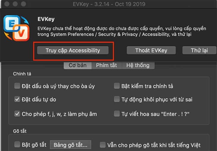  Truy cập Accessibility EVKey