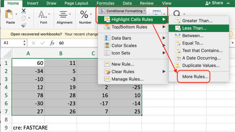 Ví dụ 1 cách đổi màu ở Excel theo điều kiện bước 1