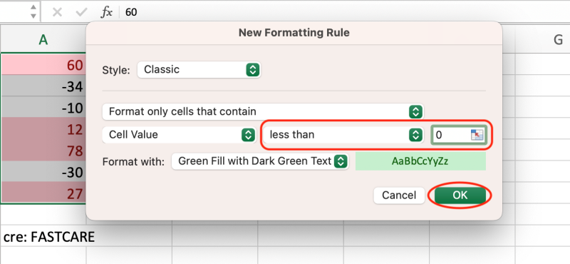 Ví dụ 1 cách đổi màu ở Excel theo điều kiện bước 2-2