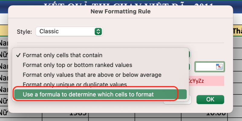 ví dụ 2 thay đổi màu ô bằng hàm đổi màu chữ trong Excel bước 2