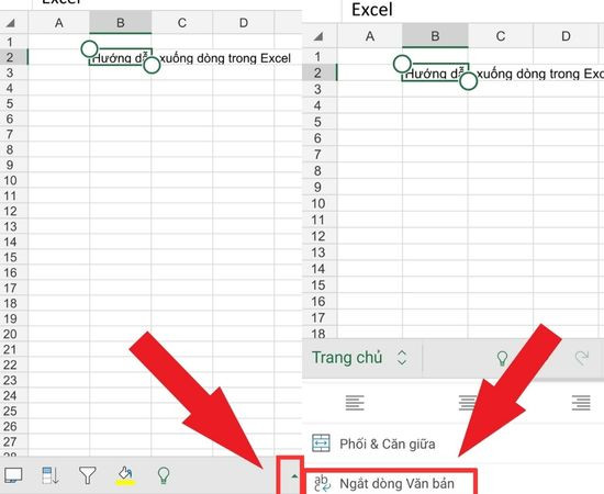 Cách xuống dòng trong ô Excel trên điện thoại B3