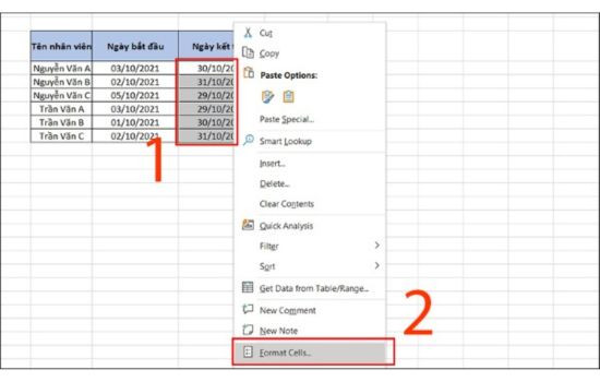 Cách định dạng ngày tháng trong Excel dd/mm/yyyy trong Excel dùng Short Date bước 1