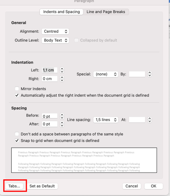 Cách làm dấu chấm dài trong Word Macbook bằng Paragraph bước 3