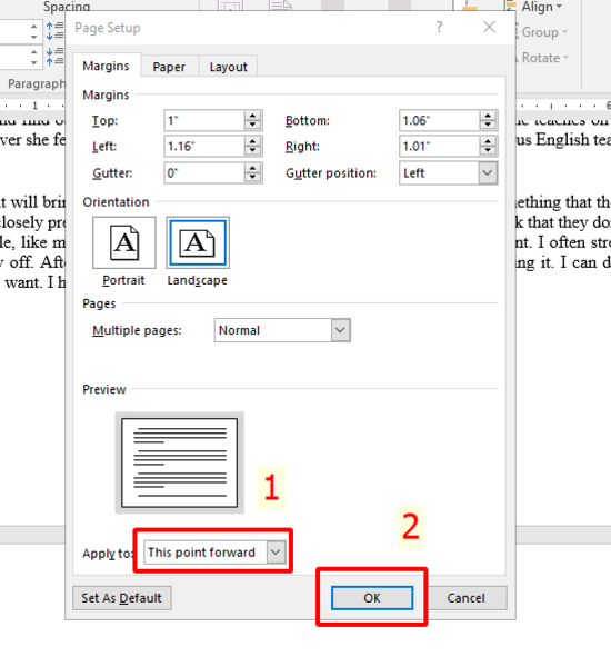 Cách xoay ngang 1 trang giấy bất kỳ trong Word bước 6 Cách xoay ngang 1 trang giấy bất kỳ trong Word bước 6