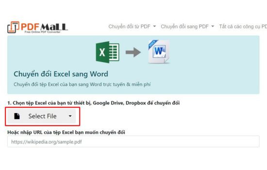 Cách chuyển file Excel sang Word dùng PDFmall.com bước 1