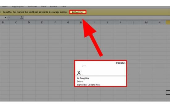 Cách chèn chữ ký vào Excel 2010 bước 4