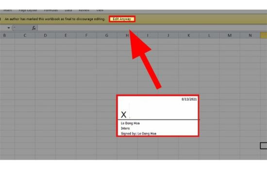 Cách chèn chữ ký vào Excel 2010 bước 5