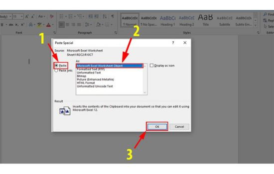 Cách chuyển file Excel sang Word bằng lệnh Copy và Paste Special bước 3