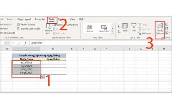 Cách chuyển tháng/ngày sang ngày/tháng trong Excel bước 1