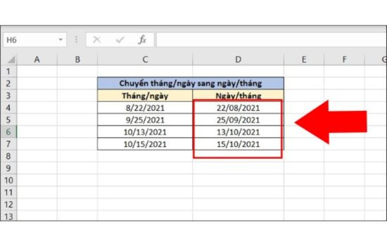 Cách chuyển tháng/ngày sang ngày/tháng trong Excel kết quả