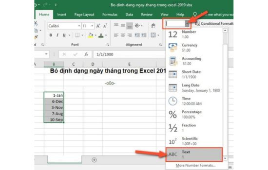 Cách tắt định dạng ngày tháng trong Excel bước 2