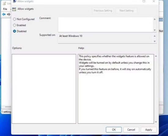 Cách tắt dự báo thời tiết trên Win 11 bằng tính năng Group Policy Editor B4 Cách tắt dự báo thời tiết trên Win 11 bằng tính năng Group Policy Editor B4