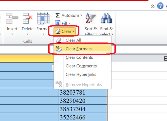 Áp dụng Clear Format trong Excel bước 2
