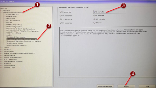 Bật bằng Keyboard Illumination trong BIOS
