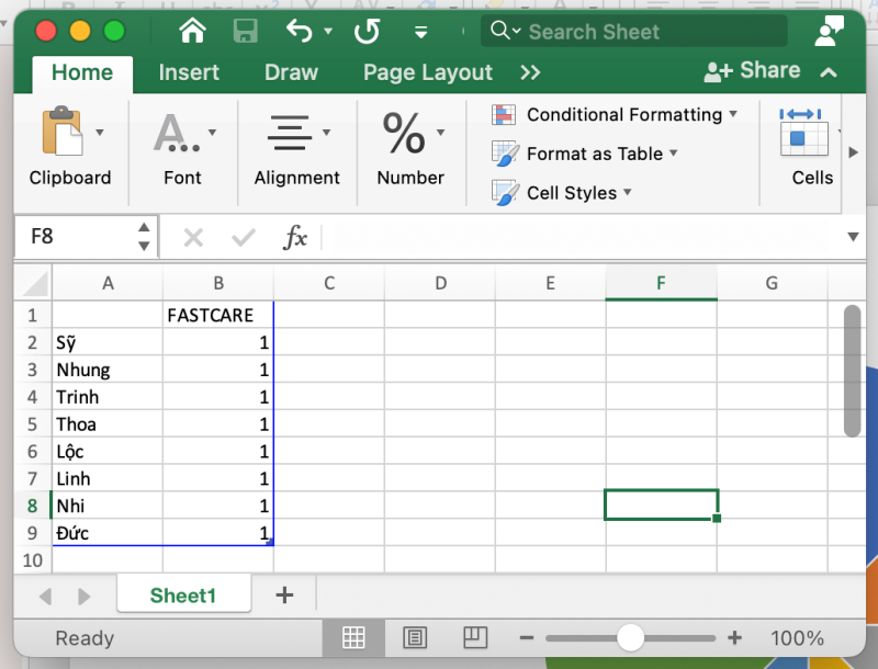 Bước 2 nhập liệu vào bảng Excel