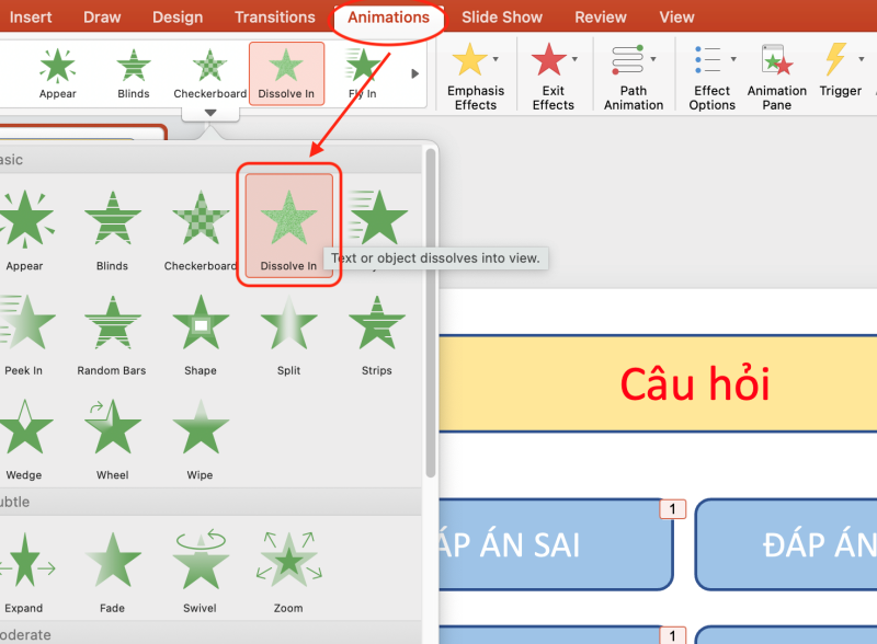 Bước 3 tạo hiệu ứng cho ô trắc nghiệm