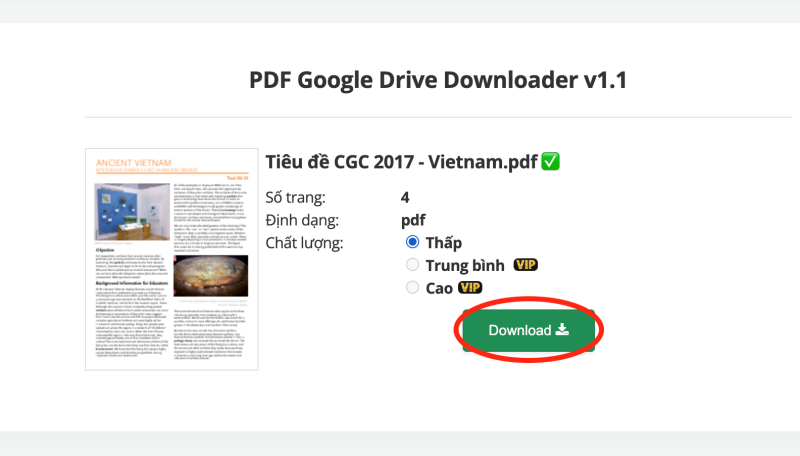 Cách 1 bước 3 chọn chất lượng file tải về