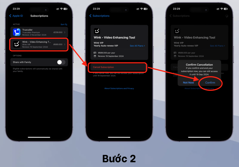 Cách 2 bước 2 Cách 2 bước 1 Huỷ thanh toán trên từng dịch vụ trên iPhone