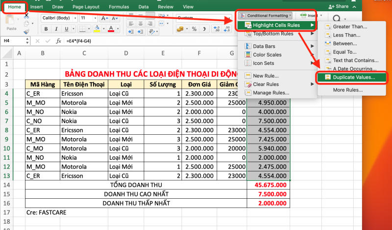 Cách 3 bước 1 sử dụng công cụ Conditional Formatting Cách 3 bước 1 sử dụng công cụ Conditional Formatting