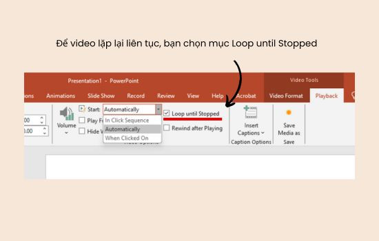 Cách cho video chạy liên tục trong PowerPoint bước 2-2