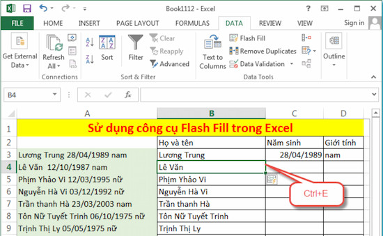 Cách chuyển đổi chữ thường sang chữ hoa trong Excel bằng Flash Fill