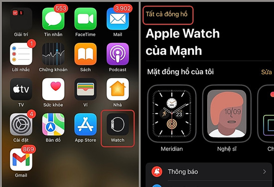 Cách đăng xuất iCloud trên Apple Watch từ xa thông qua iPhone bước 1